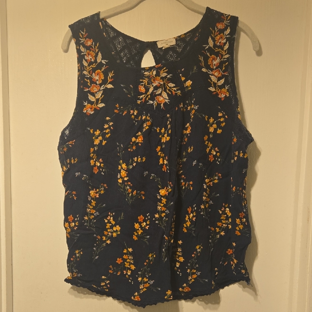Mason & Belle Floral Embroidered Navy Sleeveless Top